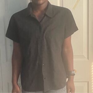 Mesh stripped short-sleeve button up